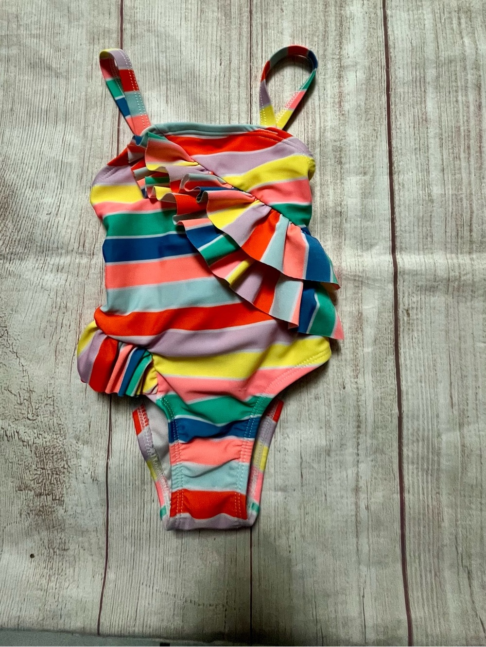 Girls Multicolor Striped Ruffle One-Piece Swimsuit Cat & Jack 18 Mo